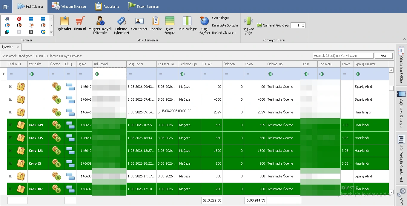 ECM Soft sipariş listesi